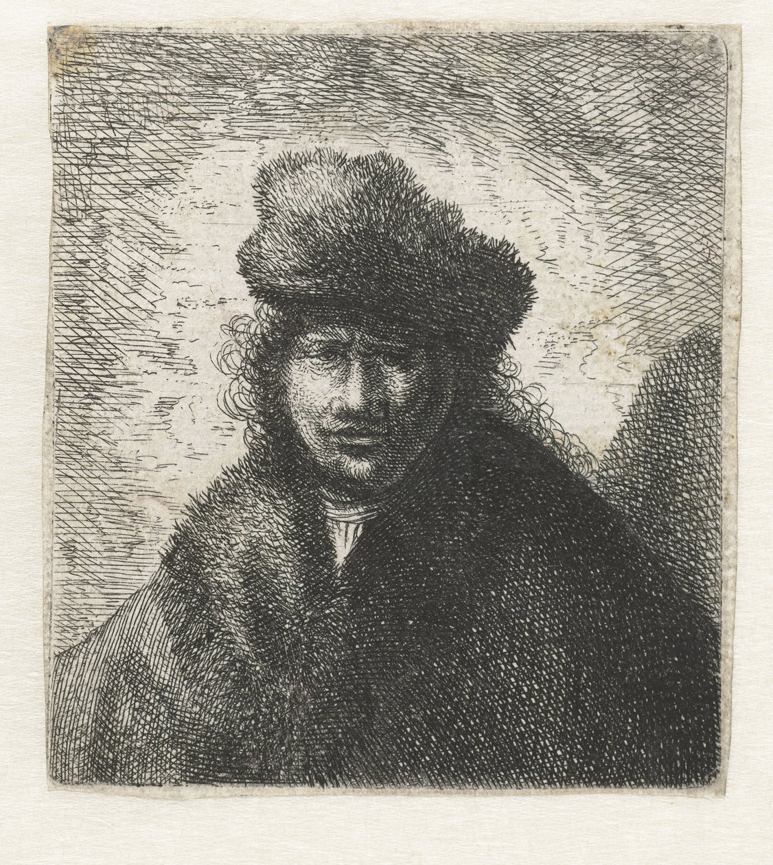 Självporträtt i sned pälsmössa: Byst, ca 1631. av Rembrandt van Rijn