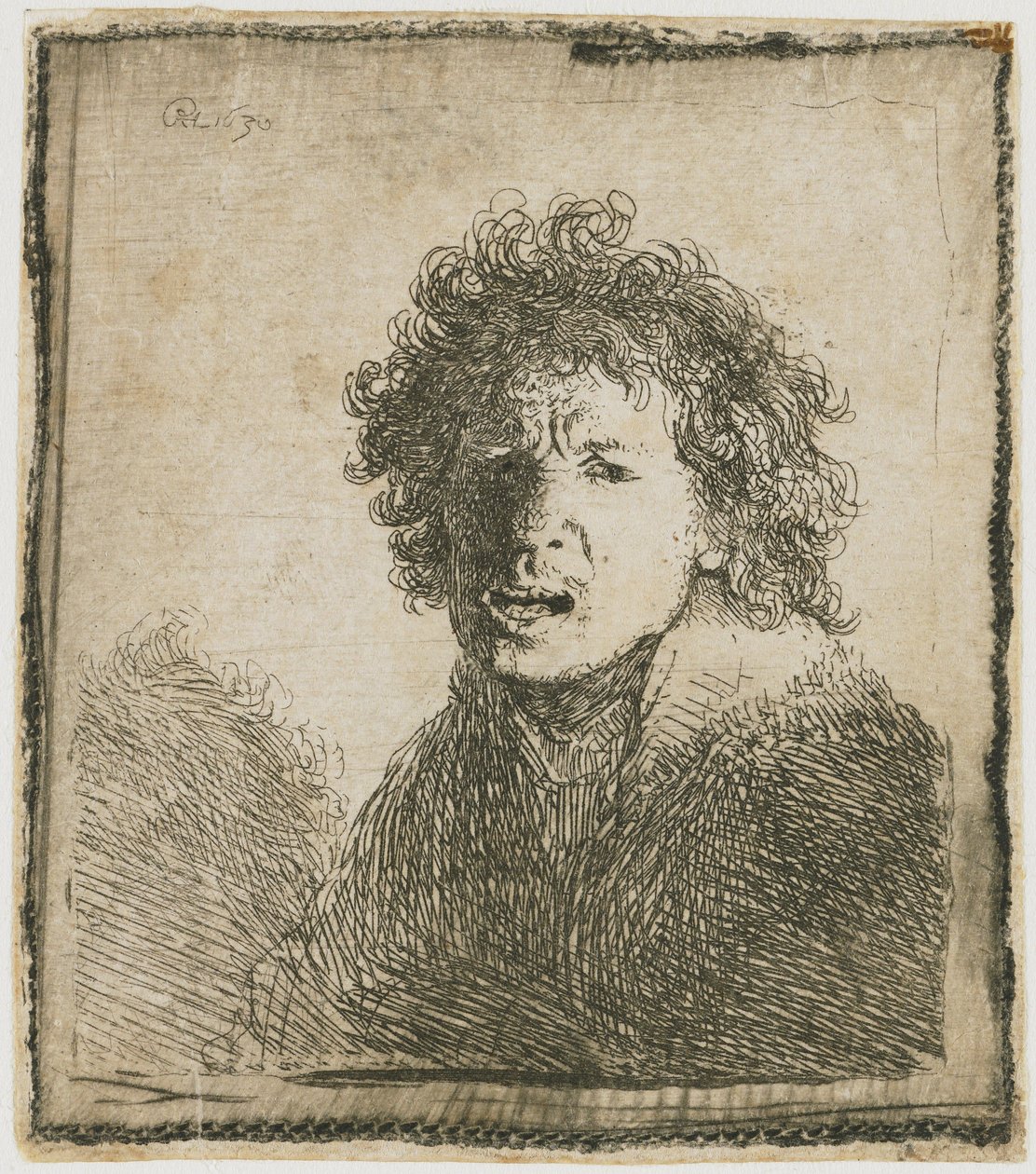 Självporträtt med öppen mun, 1630. av Rembrandt van Rijn