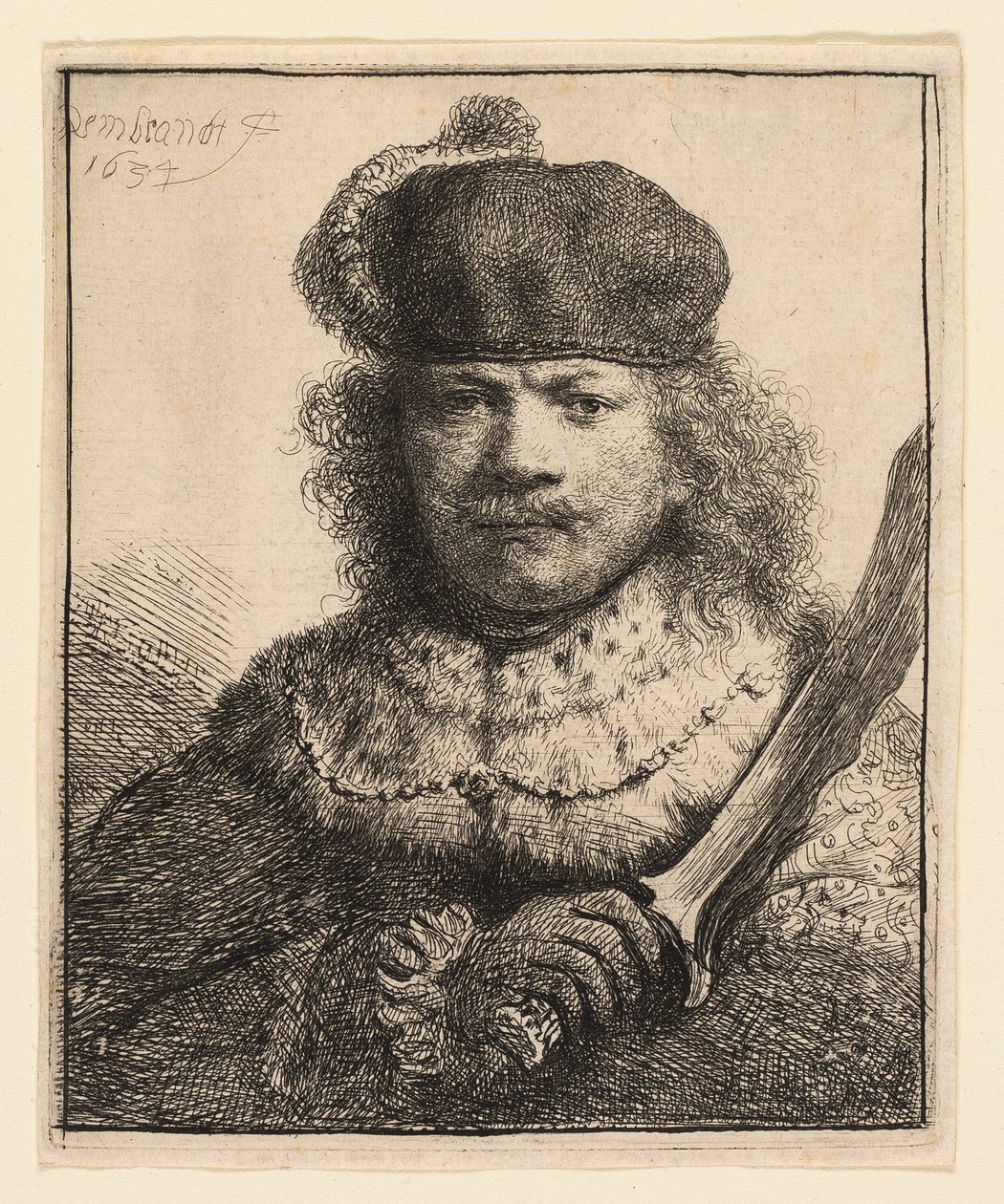 Självporträtt med upphöjd sabel av Rembrandt van Rijn