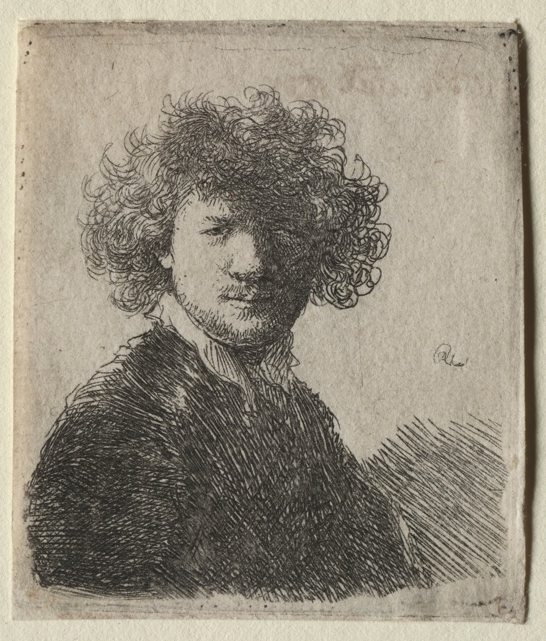 Självporträtt med lockigt hår och vit krage: Byst, ca. 1630. av Rembrandt van Rijn