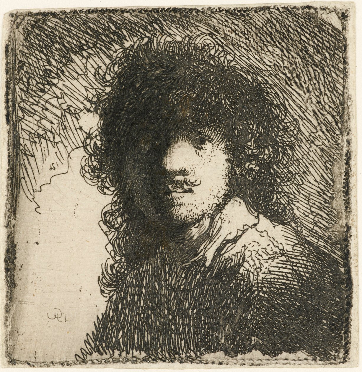 Självporträtt barhuvad: byst, c.1629. av Rembrandt van Rijn
