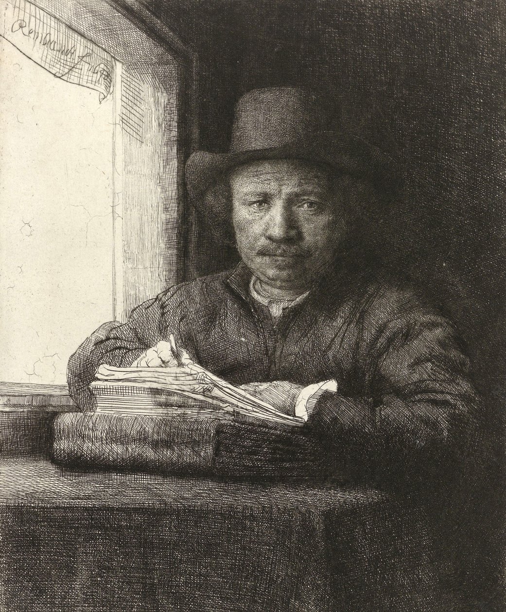 Självporträtt som etsar vid ett fönster, 1648 av Rembrandt van Rijn