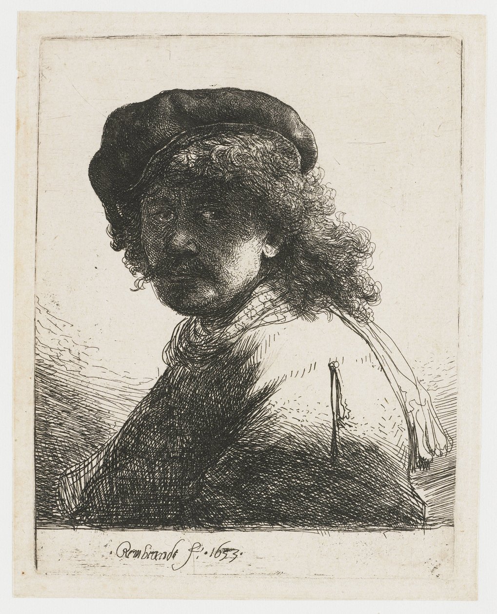 Självporträtt i keps och halsduk Självporträtt i keps och halsduk med ansiktet mörkt: byst av Rembrandt van Rijn