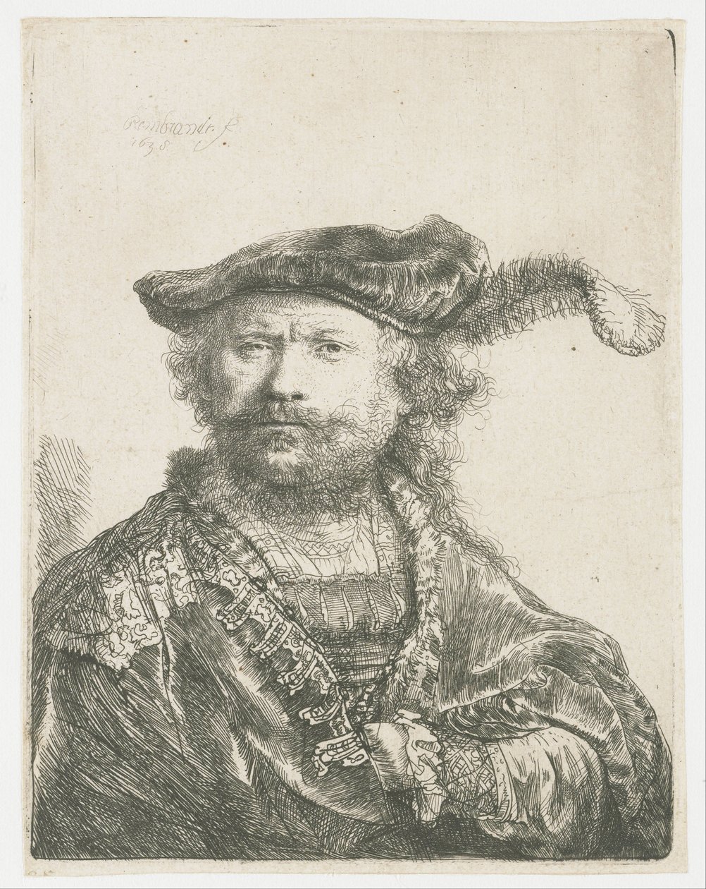 Självporträtt i sammetsmössa med plym Självporträtt i sammetsmössa med plym av Rembrandt van Rijn