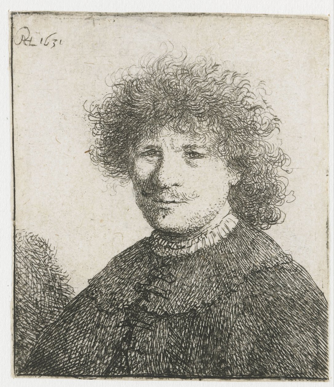 Självporträtt i kappa med fallande krage: byst av Rembrandt van Rijn
