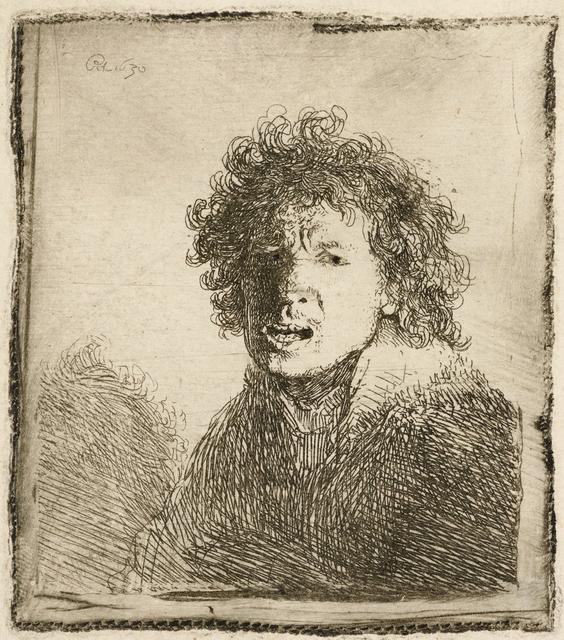 Självporträtt med öppen mun, som om man ropar: byst, 1630. av Rembrandt van Rijn