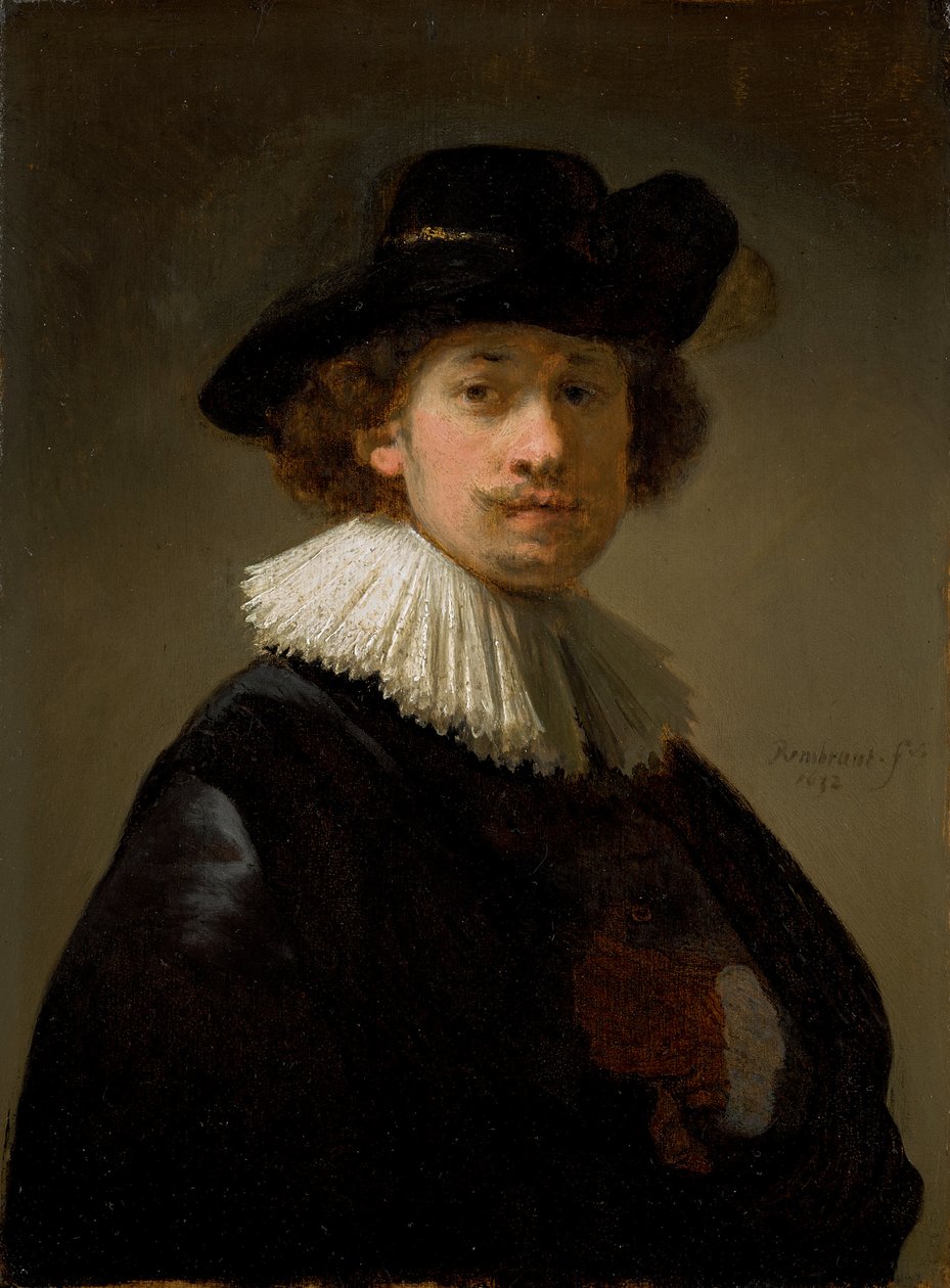Självporträtt, iklädd ruff och svart hatt, 1632. av Rembrandt van Rijn