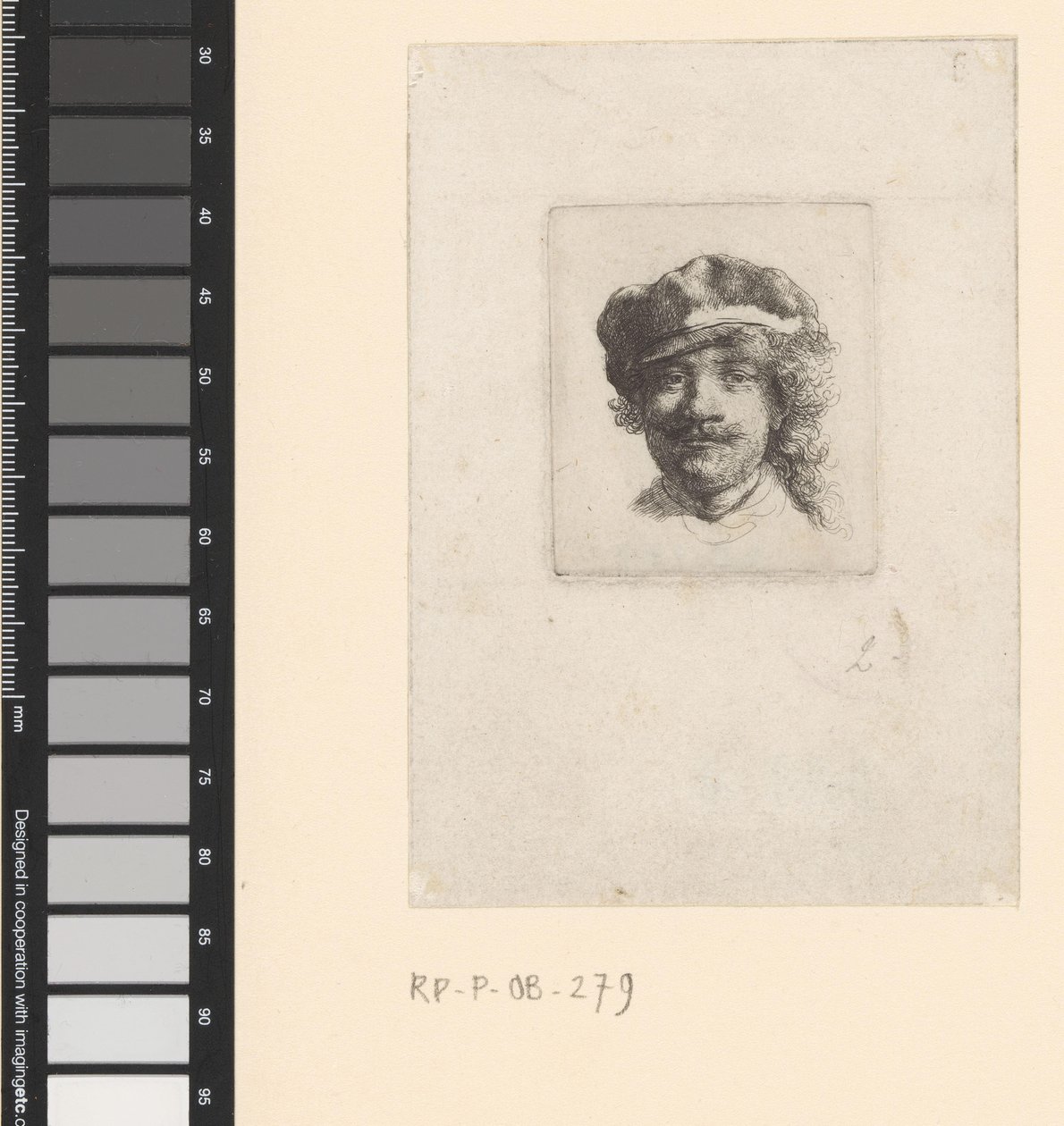Självporträtt med en mjuk mössa: helbild, endast huvudet av Rembrandt van Rijn