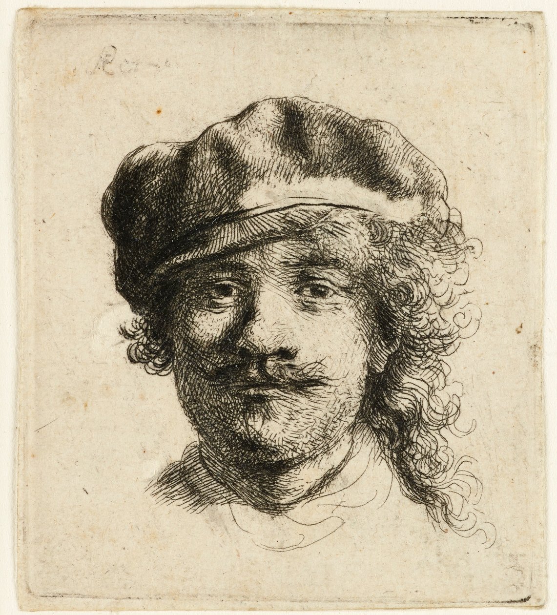 Självporträtt med en mjuk keps: hel ansikte, endast huvud, ca 1634. av Rembrandt van Rijn