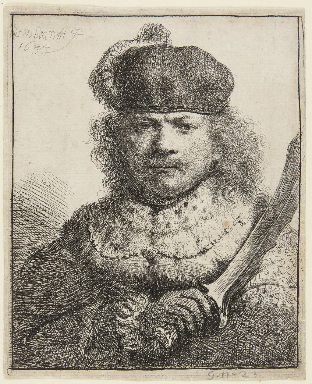 Självporträtt med upplyft sabel av Rembrandt van Rijn
