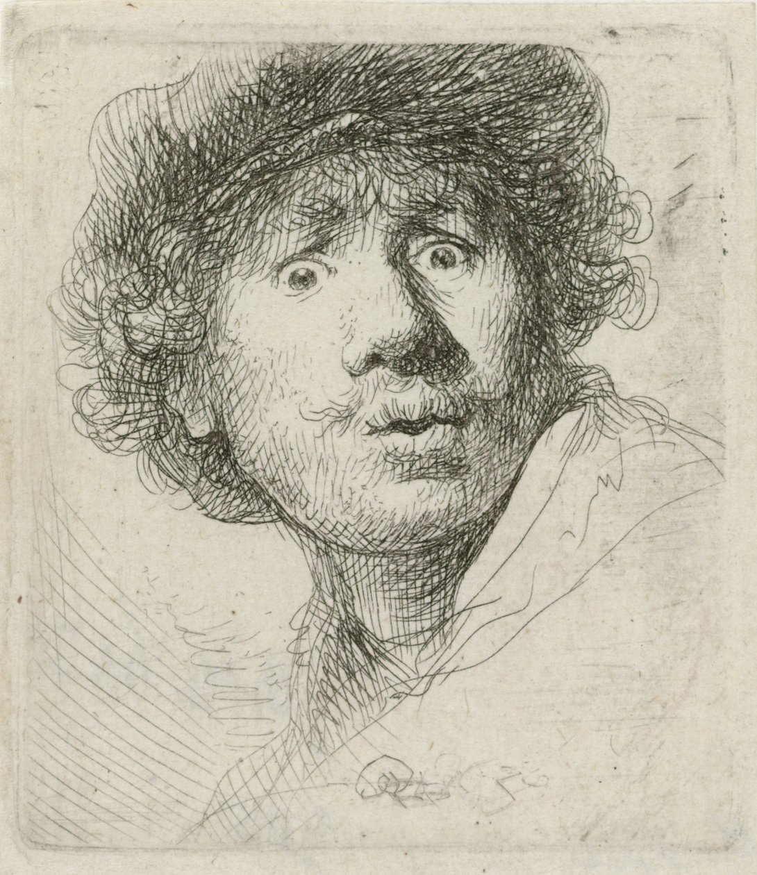 Självporträtt med basker och storögd, 1630 av Rembrandt van Rijn