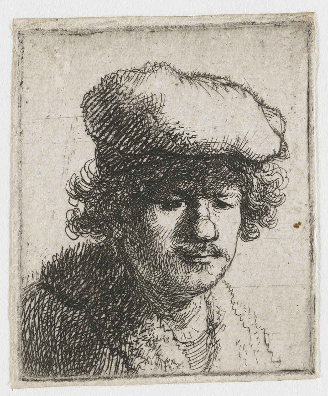 Självporträtt med kepsen dragen framåt av Rembrandt van Rijn