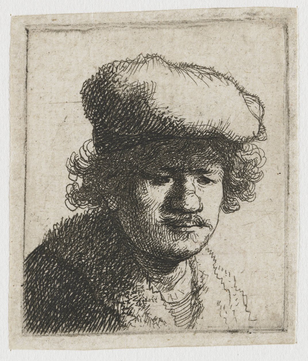 Självporträtt med kepsen dragen framåt av Rembrandt van Rijn