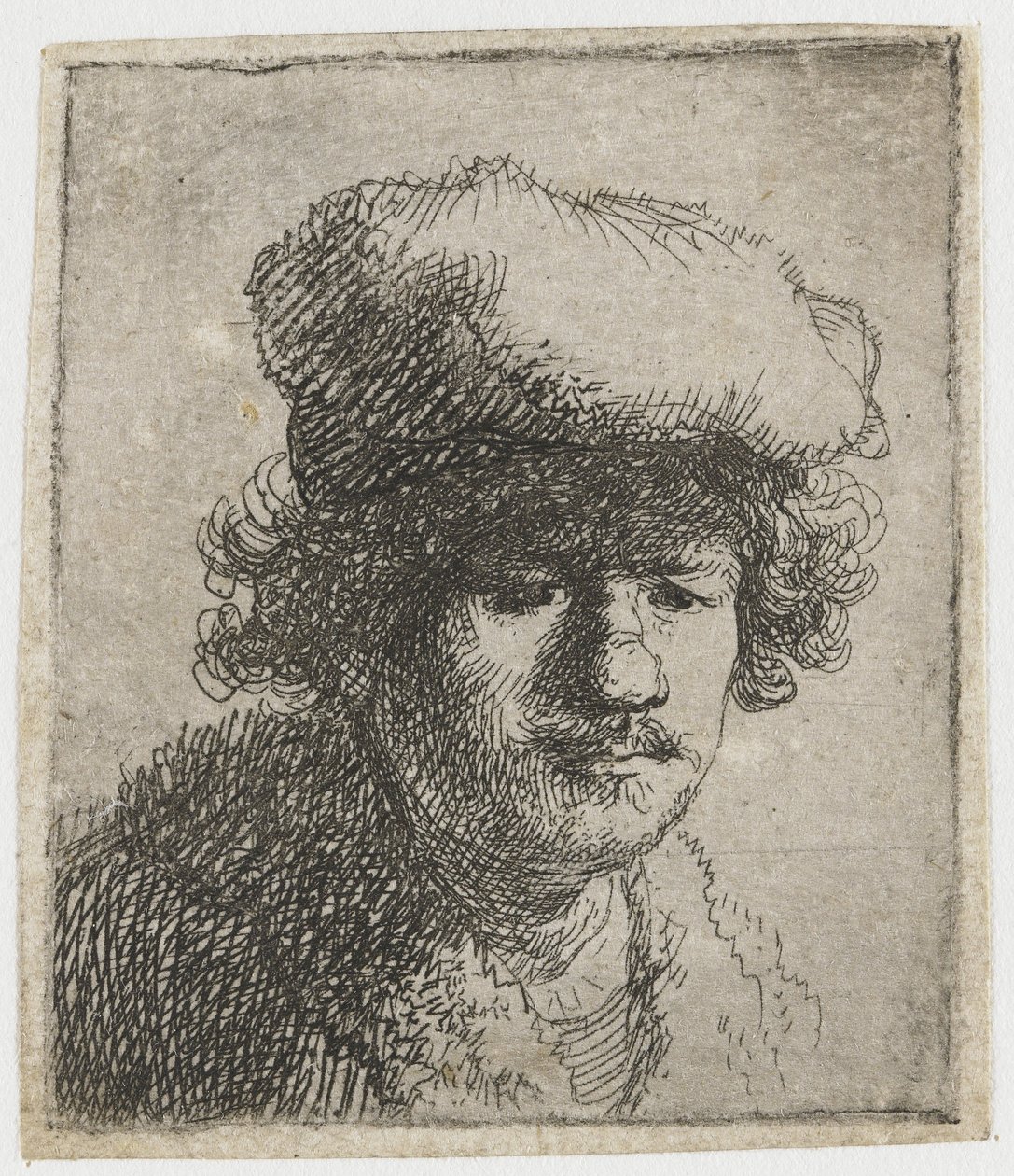 Självporträtt med keps framdragen, c.1630. av Rembrandt van Rijn