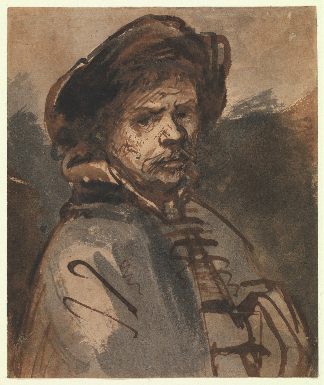 Selvportræt, 1635-40 (pen og brunt blæk) swed av Rembrandt van Rijn