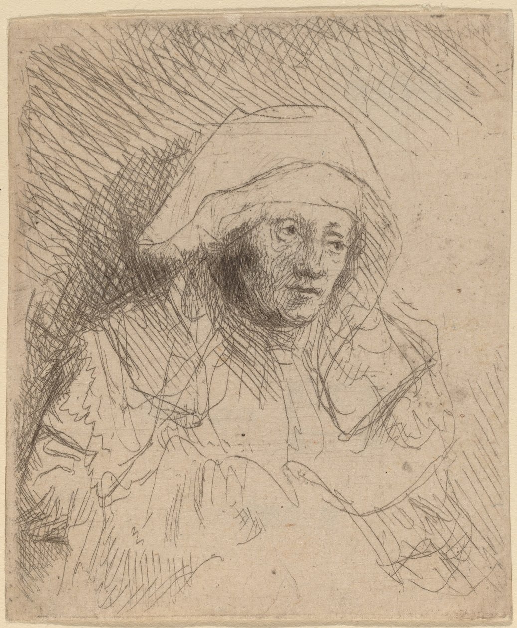 Sjuk kvinna med en stor vit huvudbonad Saskia, ca. 16411642. av Rembrandt van Rijn