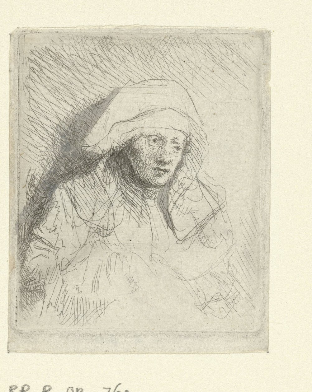 En sjuk kvinna med en stor vit huvudbonad (Saskia) av Rembrandt van Rijn
