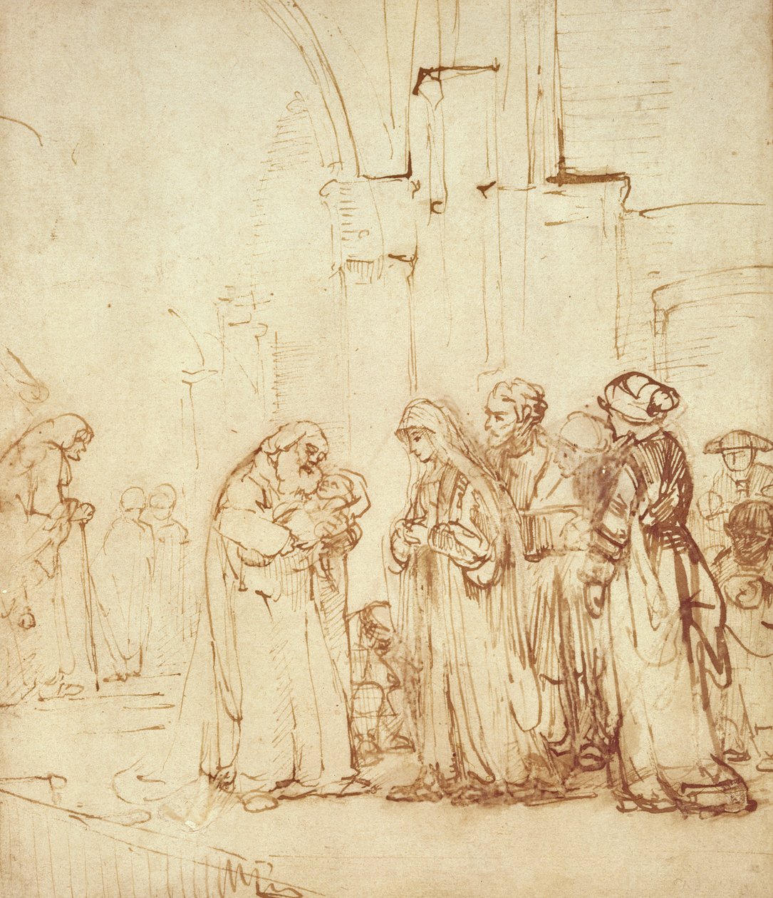 Simeon och Jesus i templet (teckning) av Rembrandt van Rijn