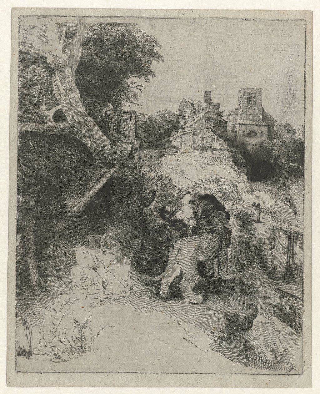 St Jerome läser i ett italienskt landskap St Hieronymus läser i ett italienskt landskap av Rembrandt van Rijn