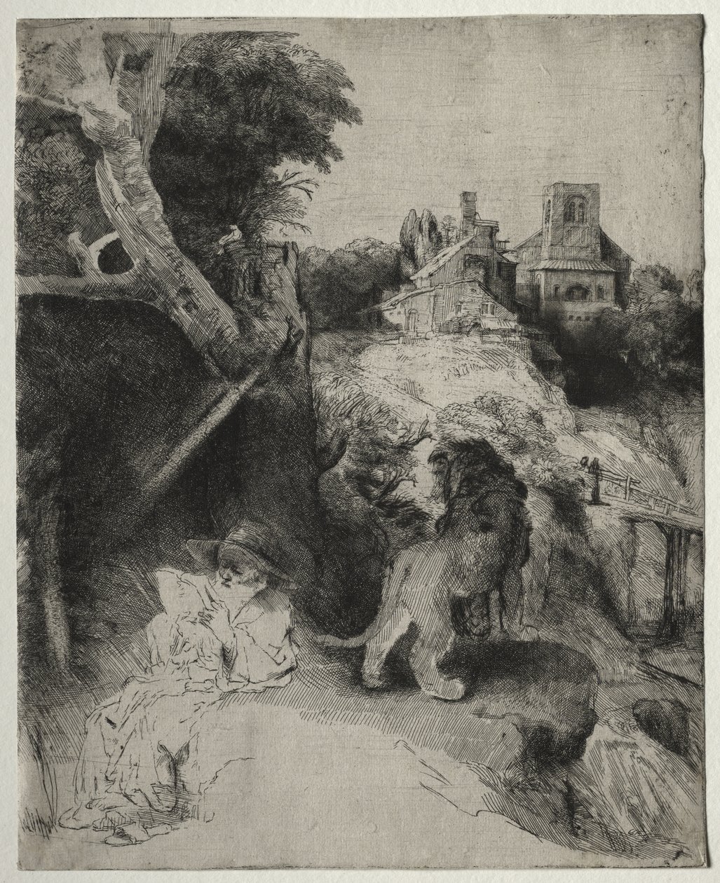 St. Jerome läser i ett italienskt landskap av Rembrandt van Rijn