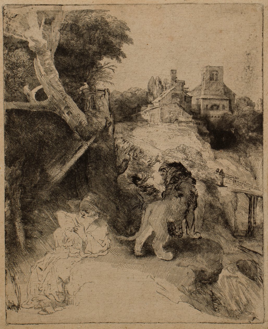 St. Jerome läser i ett italienskt landskap av Rembrandt van Rijn
