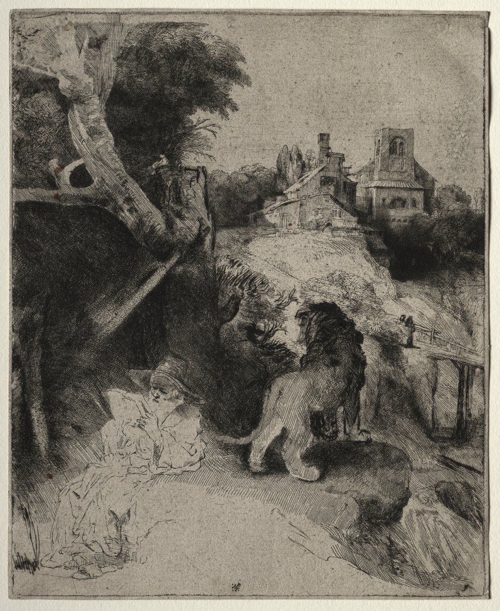 St. Jerome läser i ett italienskt landskap, ca. 1653. av Rembrandt van Rijn