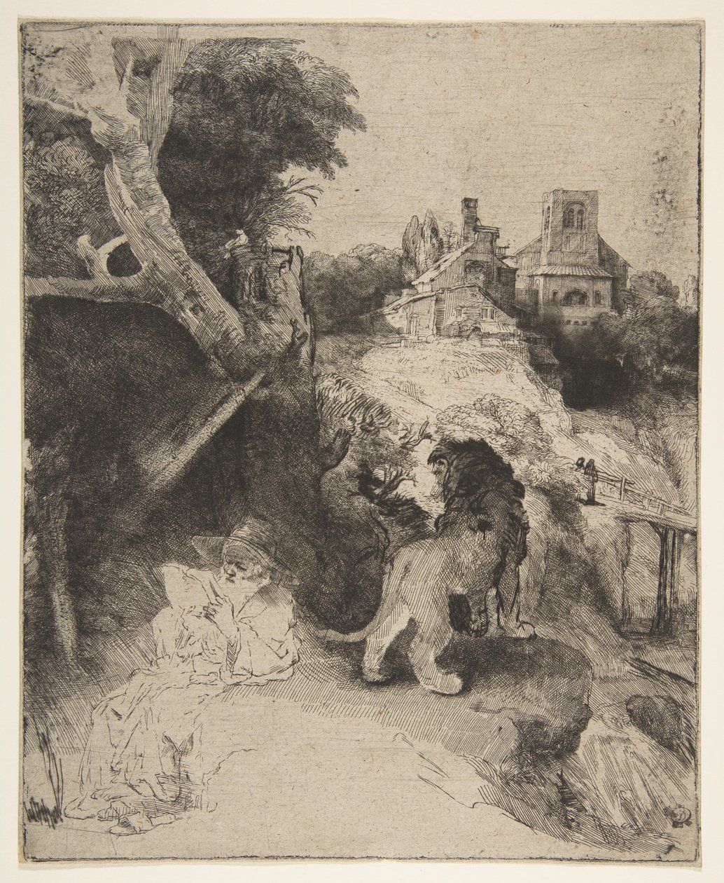 St. Jerome läser i ett italienskt landskap, ca. 1653. av Rembrandt van Rijn