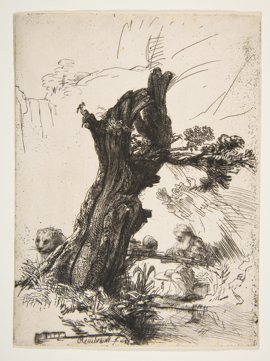 St. Hieronymus bredvid en pollardpil, 1648. av Rembrandt van Rijn