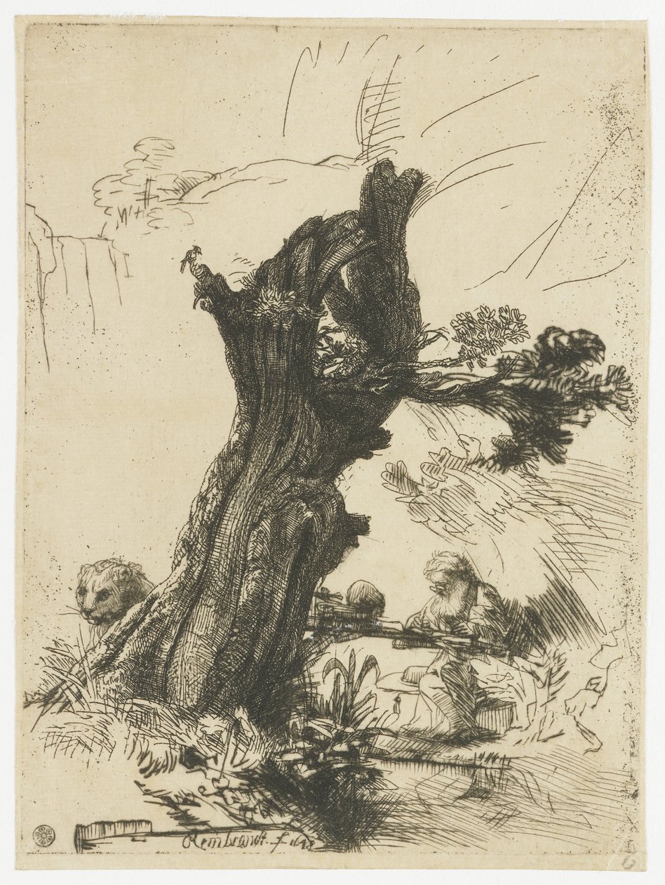 St Jerome bredvid en pil av Rembrandt van Rijn