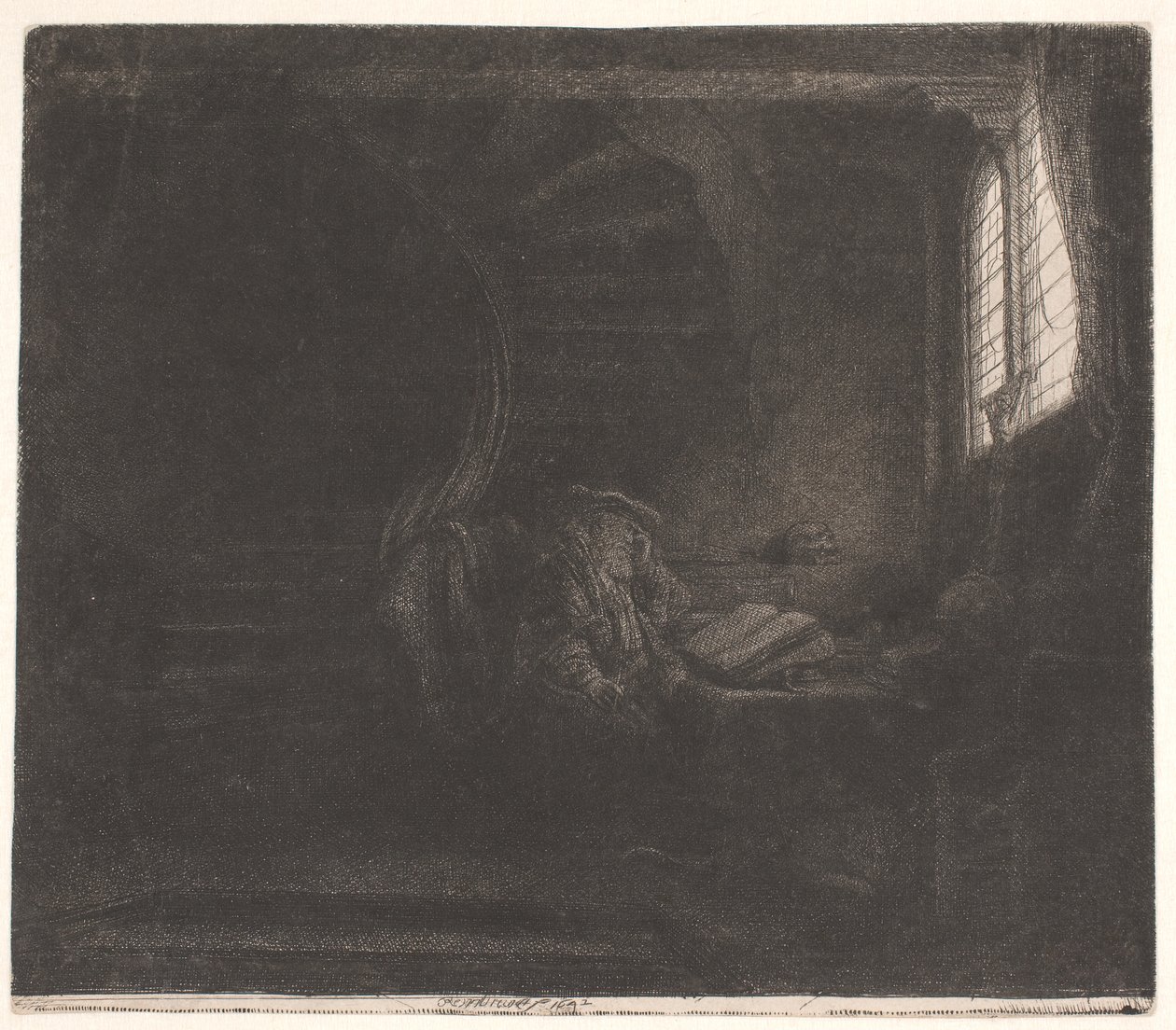 Den helige Hieronymus i ett mörkt rum av Rembrandt van Rijn