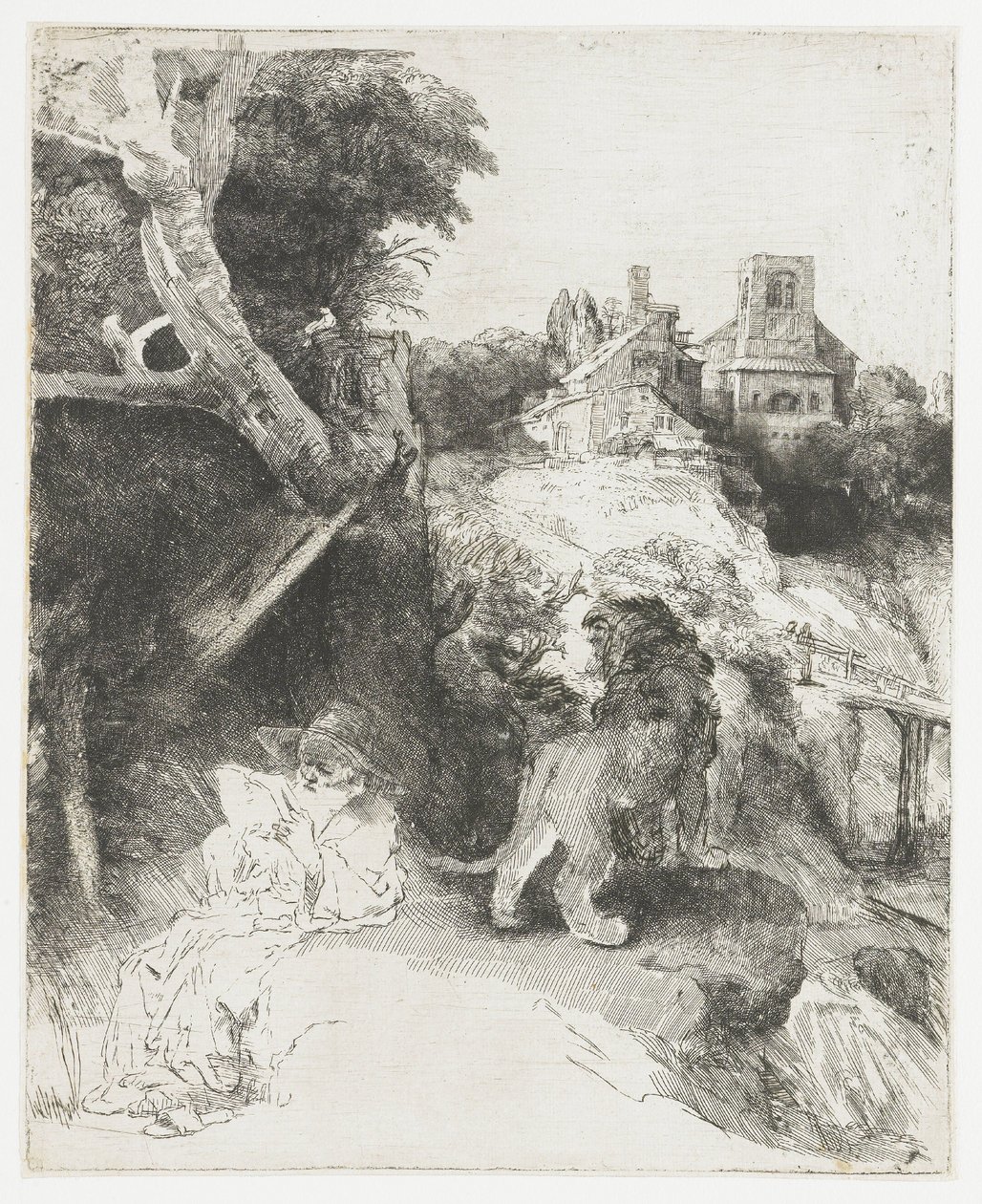 Den helige Hieronymus läser i ett italienskt landskap av Rembrandt van Rijn