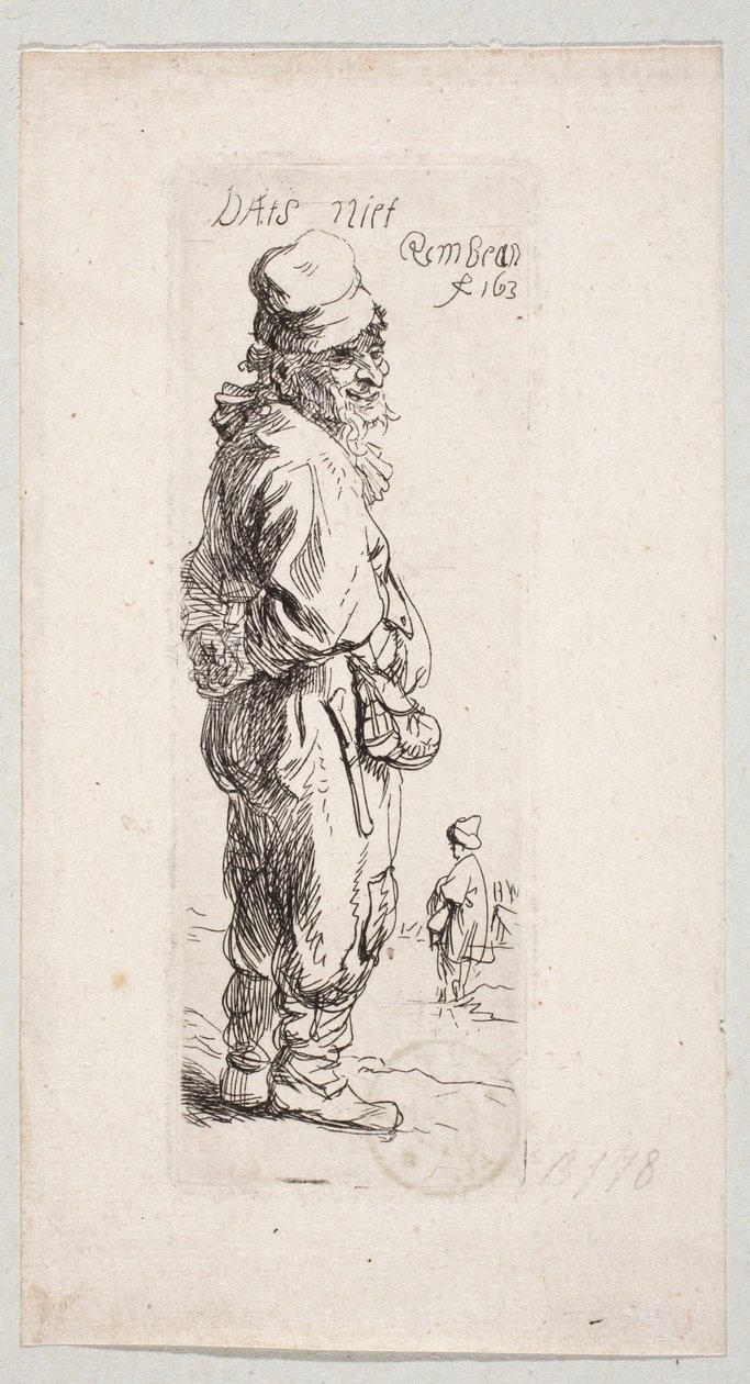 En stående bybo som vänder sig åt höger ”DatS niet” av Rembrandt van Rijn