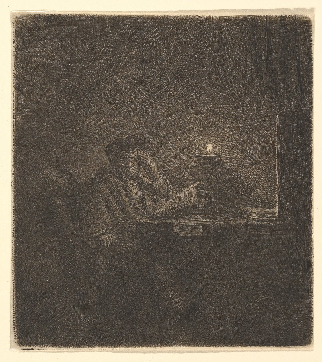 Student vid ett bord vid levande ljus, ca. 1642. av Rembrandt van Rijn