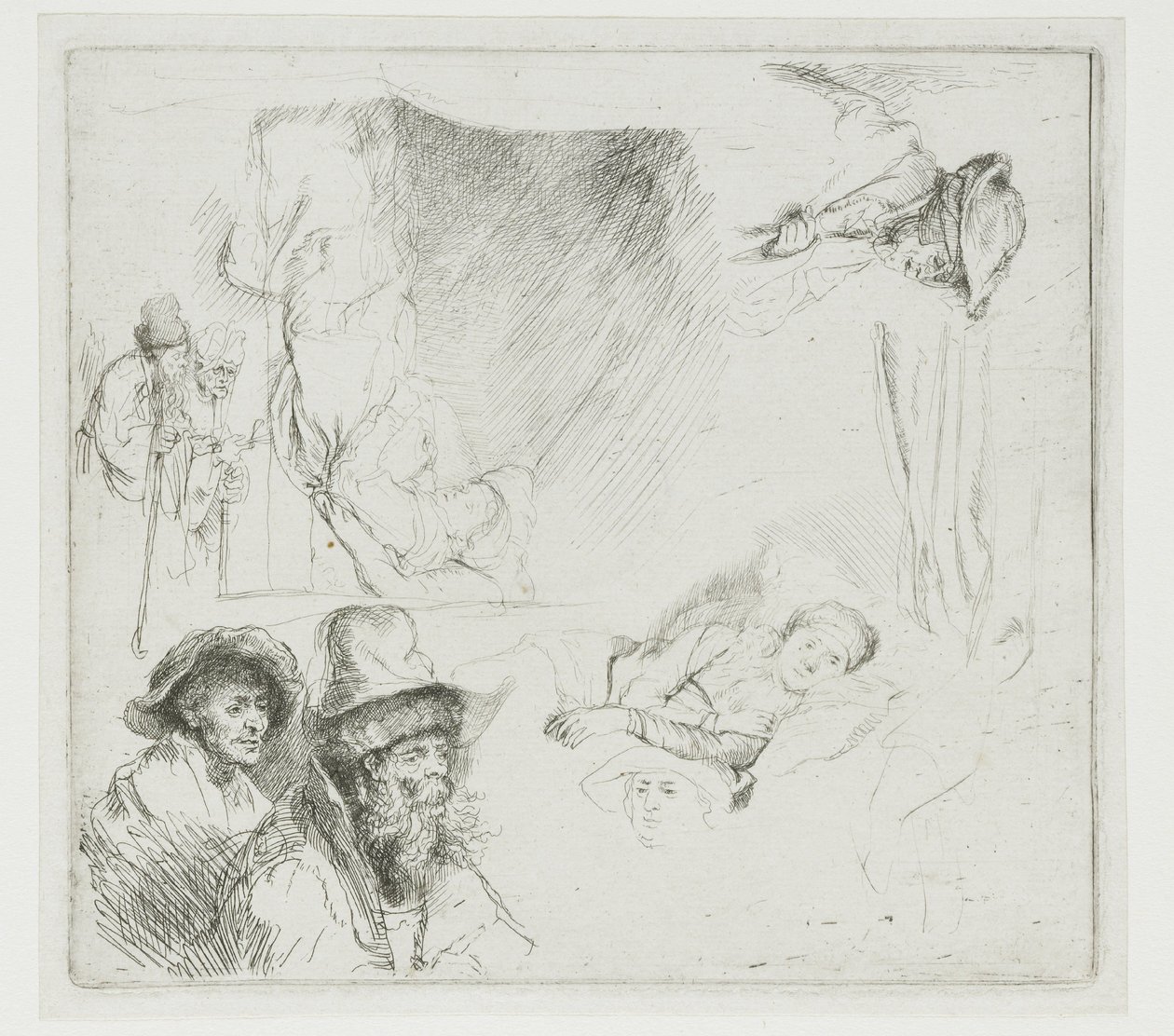 Studieteckning med en sjuk kvinna i sängen av Rembrandt van Rijn