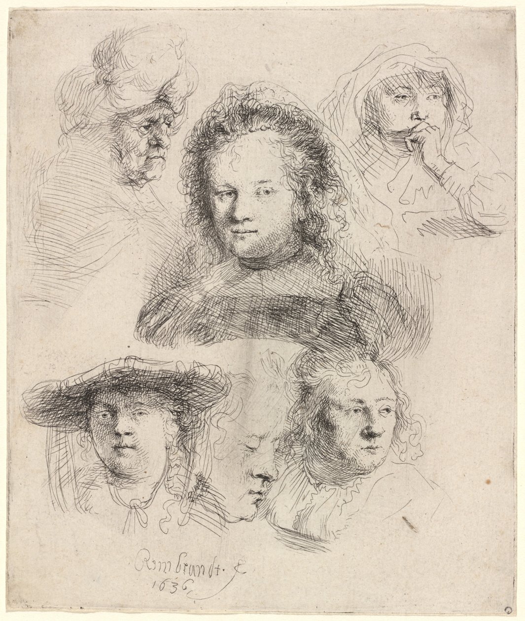 Studier av chefen för Saskia och andra av Rembrandt van Rijn