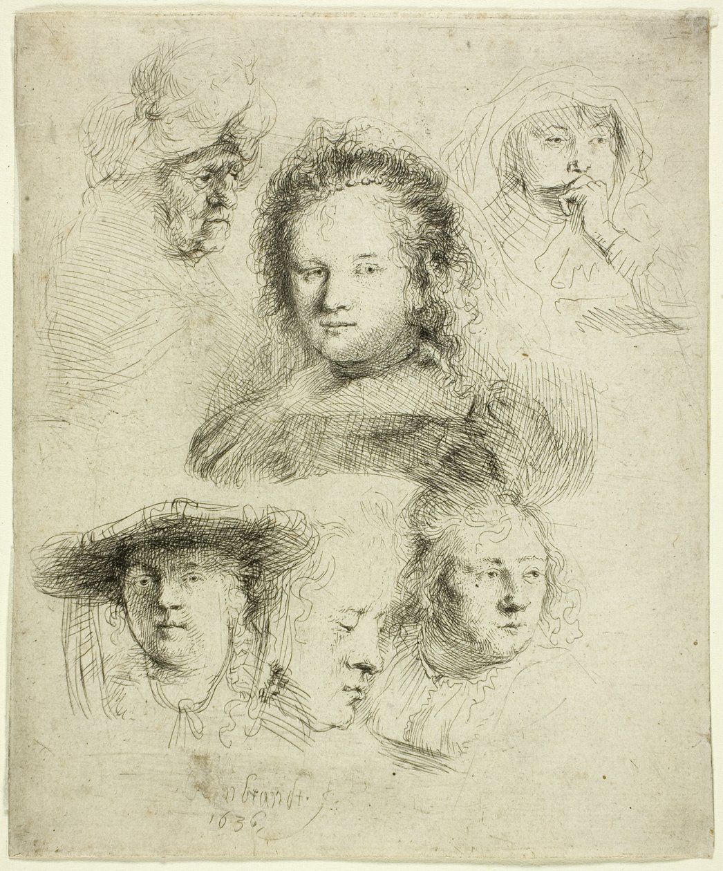 Studier av chefen för Saskia och andra av Rembrandt van Rijn