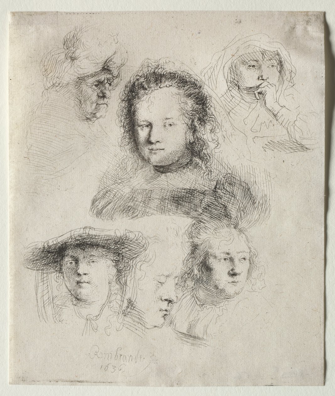Studier av chefen för Saskia och andra av Rembrandt van Rijn
