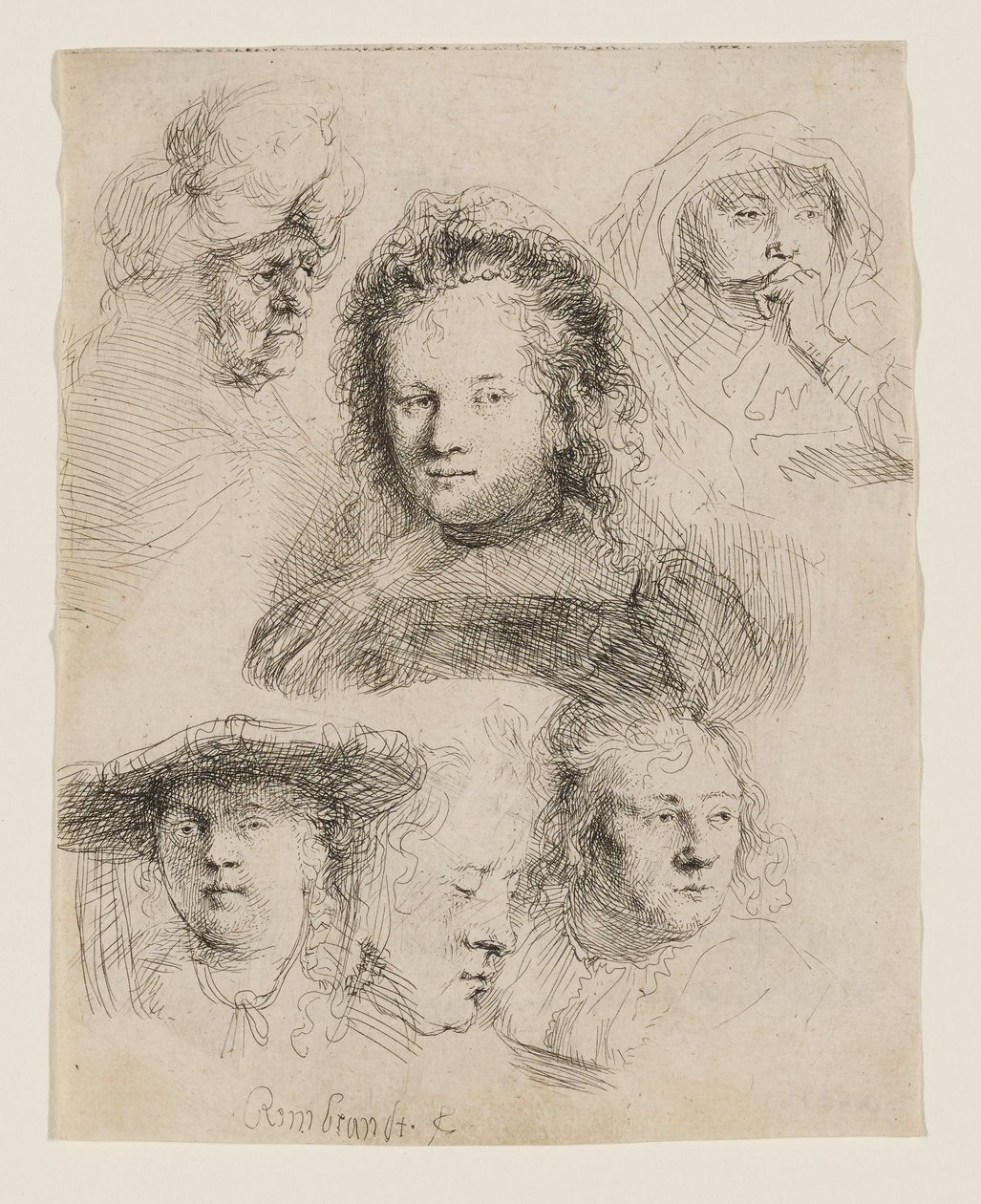 Studier av Saskias huvud och andra motiv av Rembrandt van Rijn