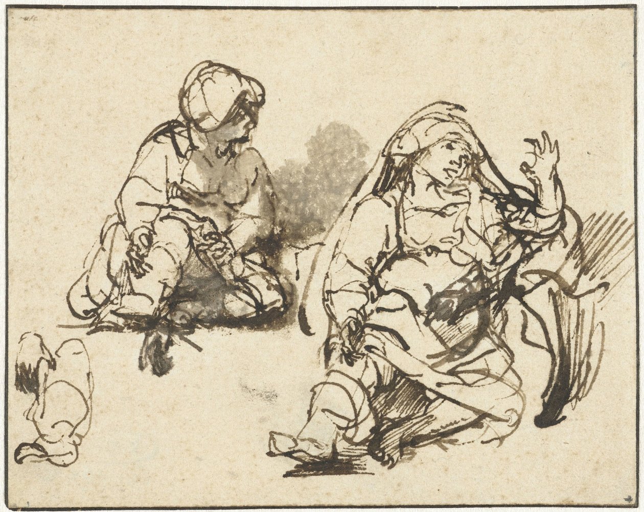 Studier till den sjuka kvinnan på ”Honderdguldenprent” av Rembrandt van Rijn