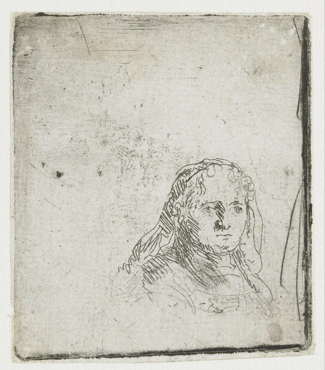 Studie av en kvinnas huvud av Rembrandt van Rijn