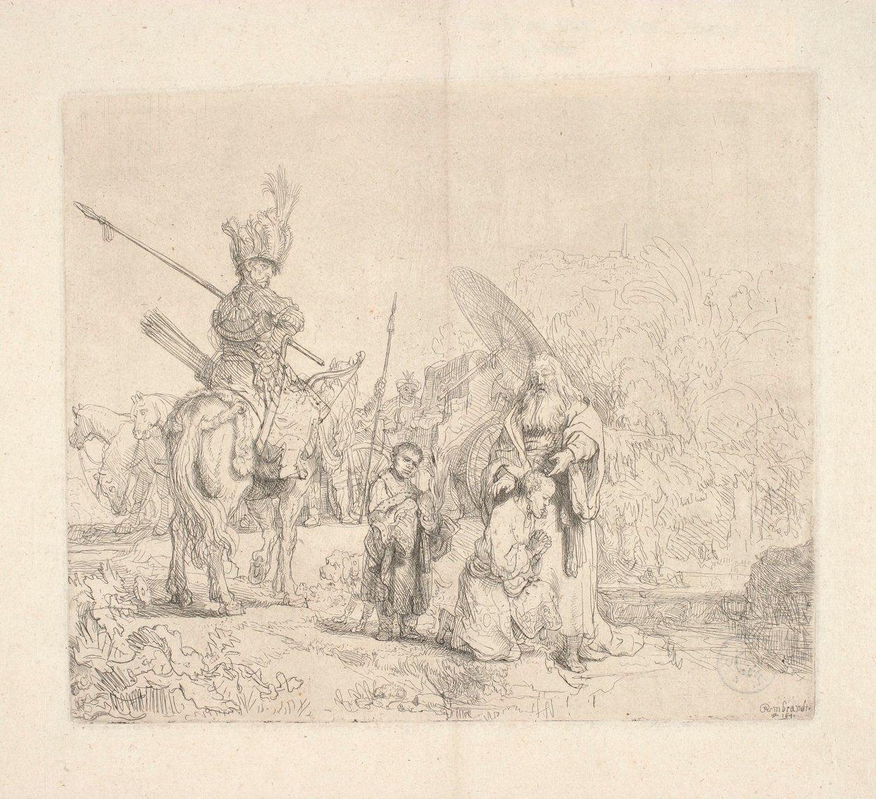 Den helige Filip, diakon, döper en hovman till den etiopiska drottningen Kandaki (den så kallade eunuckens dop) av Rembrandt van Rijn