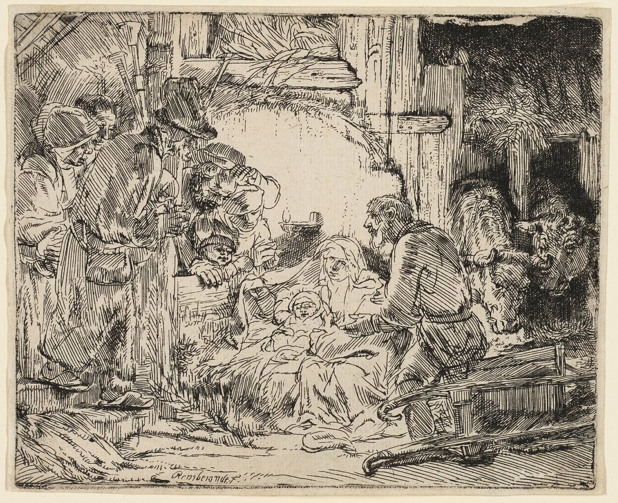 Herdarnas tillbedjan: Med lampan av Rembrandt van Rijn
