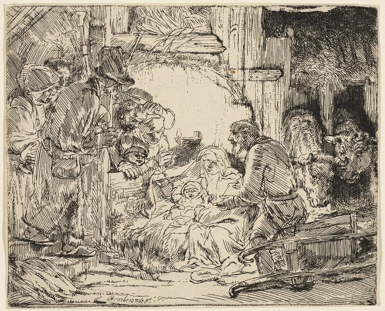 Herdarnas tillbedjan: Med lampan av Rembrandt van Rijn