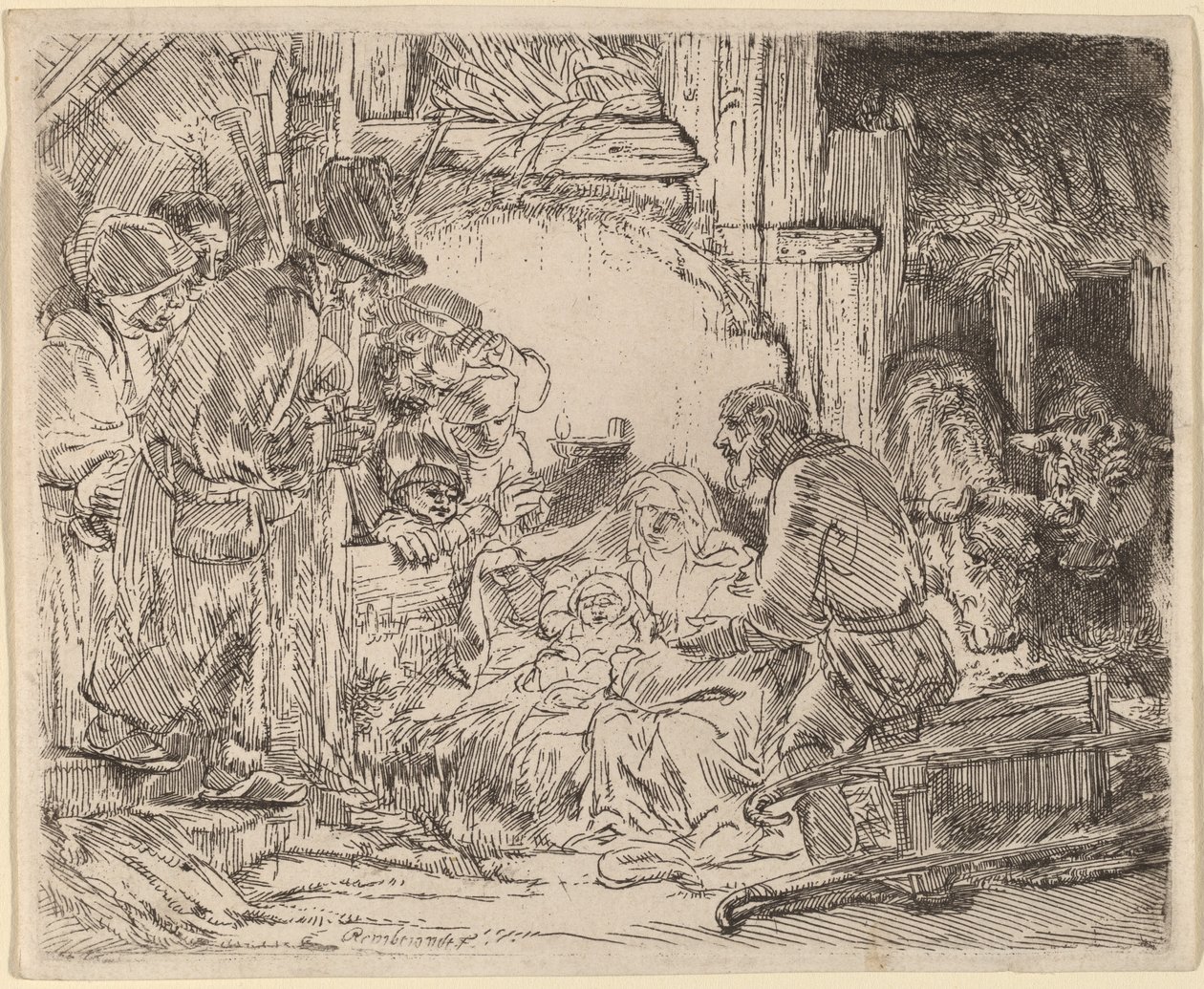 Herdarnas tillbedjan: med lampan av Rembrandt van Rijn