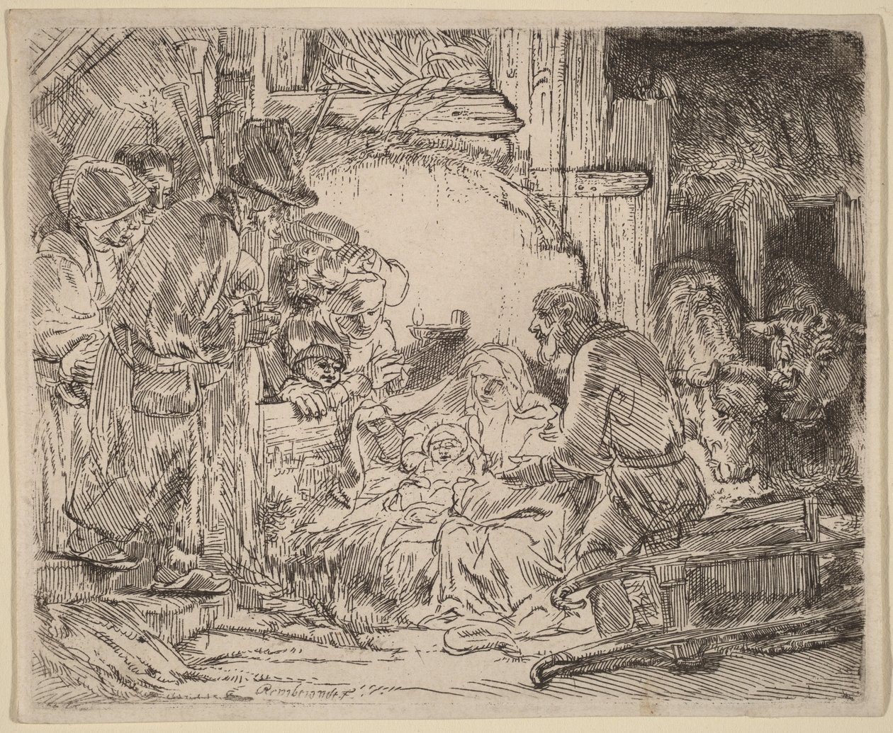 Herdarnas tillbedjan: med lampan av Rembrandt van Rijn