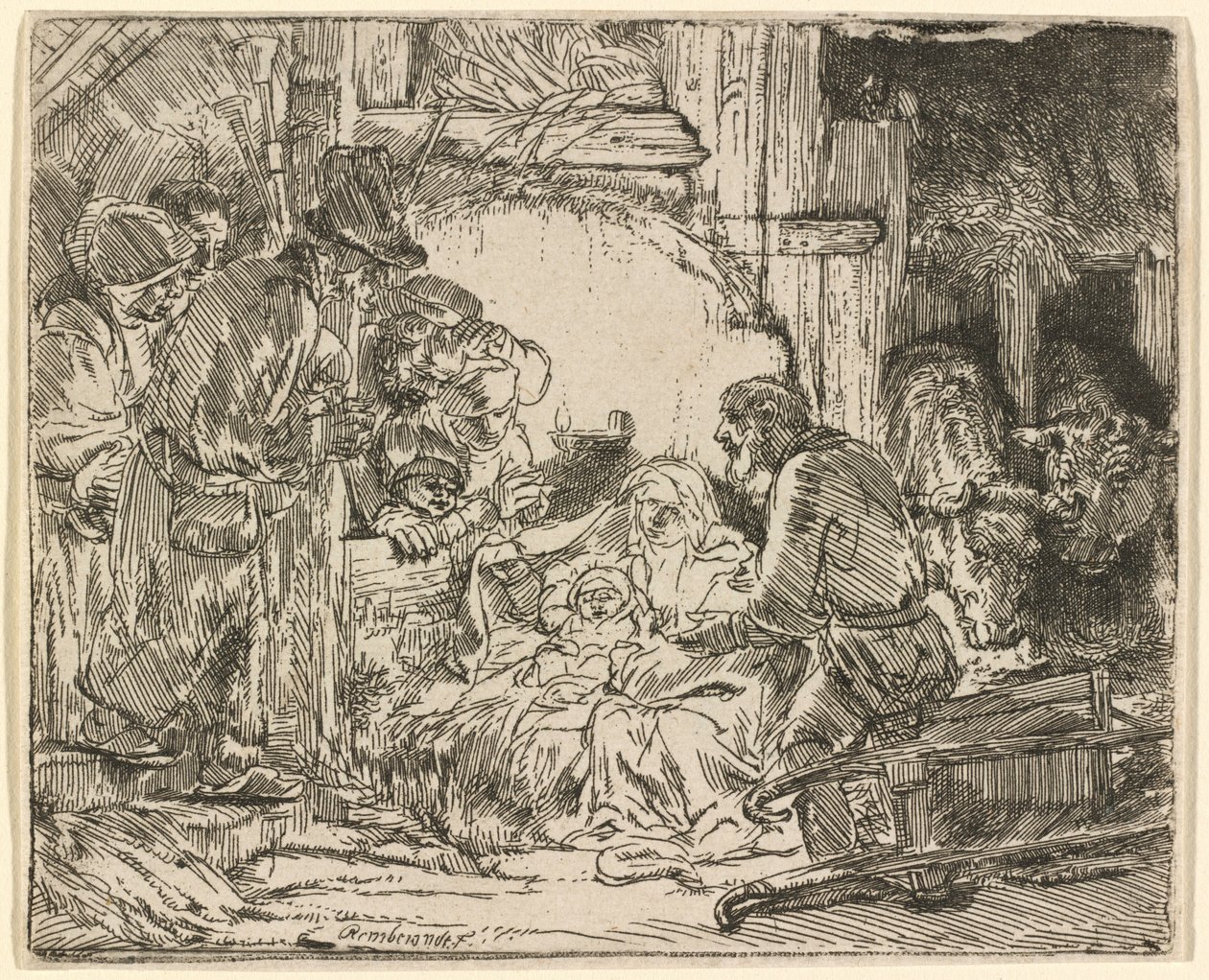 Herdarnas tillbedjan: med lampan av Rembrandt van Rijn