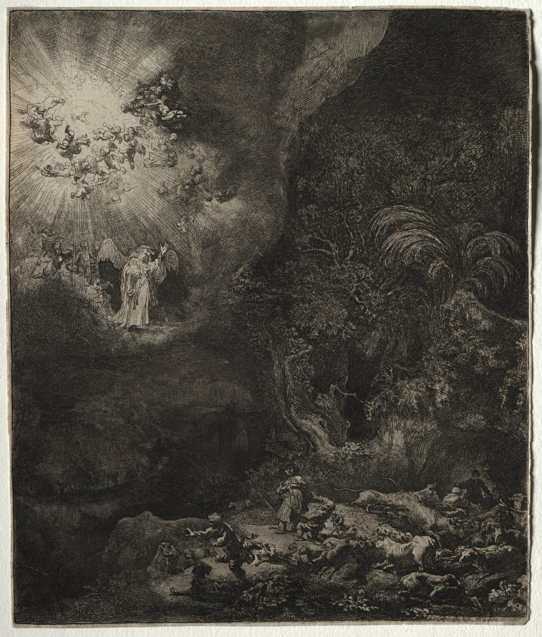 Ängeln som visar sig för herdarna av Rembrandt van Rijn