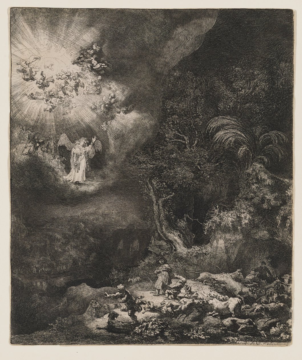 Ängeln som uppenbarade sig för herdarna av Rembrandt van Rijn