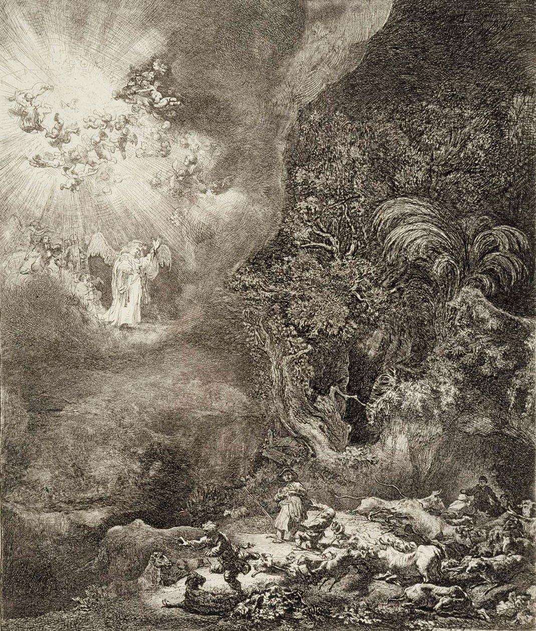 Ängeln som uppenbarade sig för herdarna av Rembrandt van Rijn