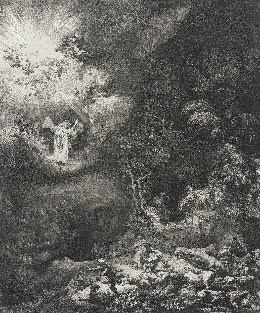Ängeln som visar sig för herdarna, 1634 av Rembrandt van Rijn